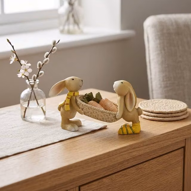 Garden Greatness Spring Rabbits With Carrots Multicolour Tabletop Ornament