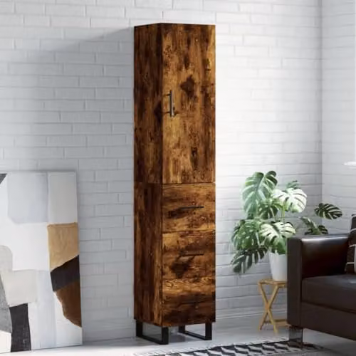 vidaXL Highboard in Smoked Oak, Brown, W/D/H: 34.5 x 33.7 x 180 cm – 2