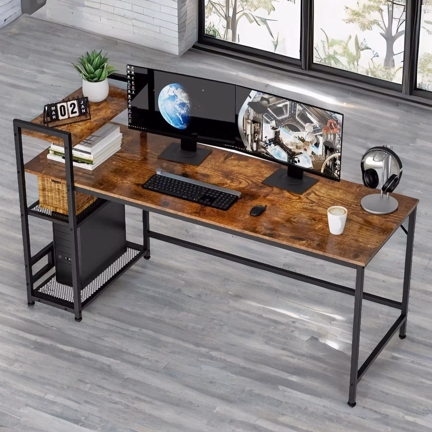 Rafaelo Mobilia Industrial 4 Tier Writing Desk in Dark Brown, W: 160 cm, D: 60 cm, H: 75 cm – 2