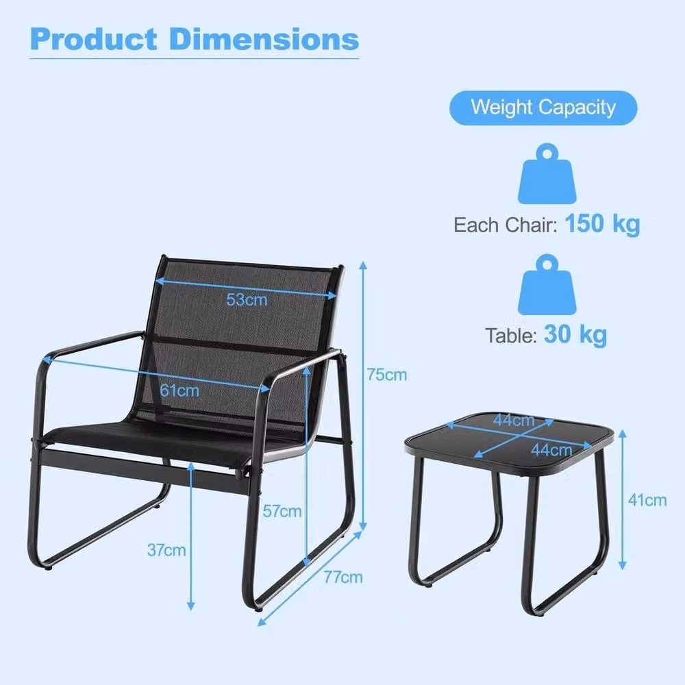 VOGREX 3-Piece Metal and Glass Patio Bistro Set in Matt Black – 2