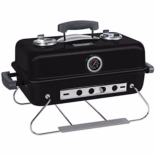 George Foreman Premium On-The-Go Portable Charcoal Barbecue in Black with Two Part Warming Rack and Adjustable Airflow, GFPTBBQ1004B – 1