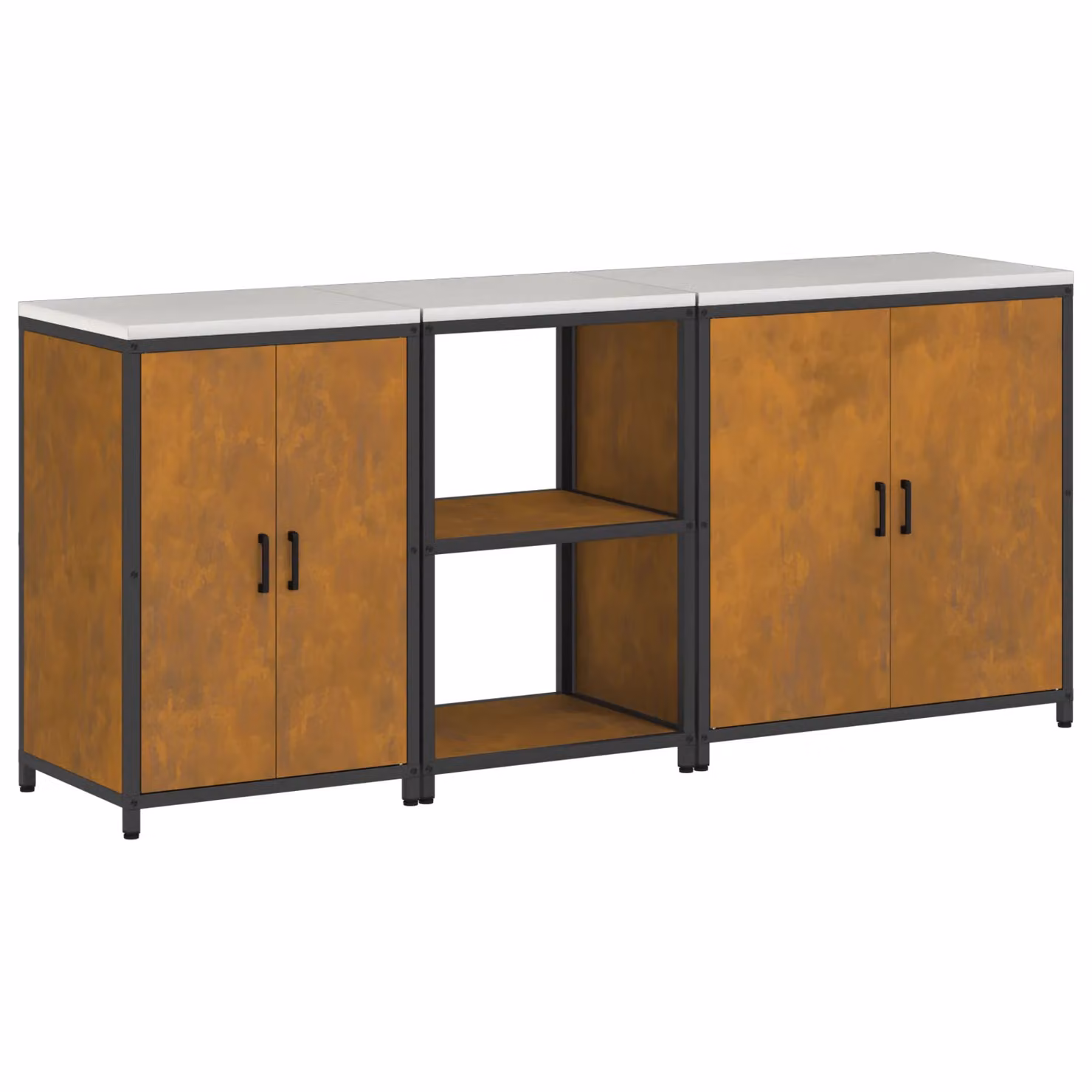Berkfield Home 3-Piece Industrial Metal Storage Set with Hinged Doors and Internal Shelves in Brown and Black Rusty Weathering Steel – 2