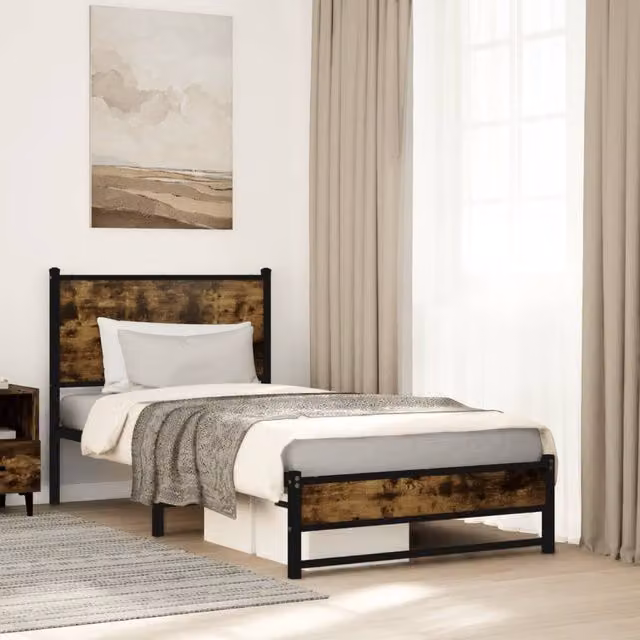 Berkfield Home Metal Bed Frame in Smoked Oak Brown, W: 80 cm, L: 200 cm