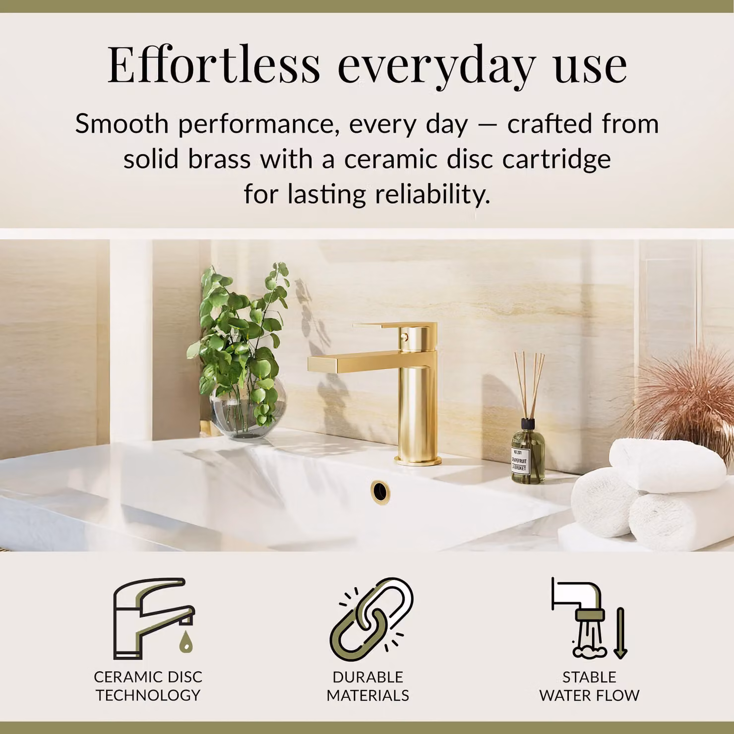 Balterley Square Mono Basin Mixer Tap with Push Button Waste in Brushed Brass – 2