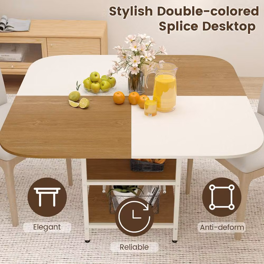 Gymax Modern Square Dining Table with Storage Rack in White and Multicolour, W/D/H: 120 x 120 x 77 cm – 2
