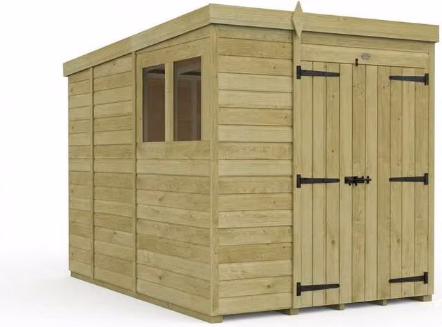 Buttercup Farm Brown Timber Pent Garden Shed with Double Doors and Windows – 1