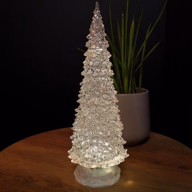 Samuel Alexander Beige and Silver Dual Powered Light Up Christmas Tree Water Spinner with Warm White LEDs, Height: 30 cm