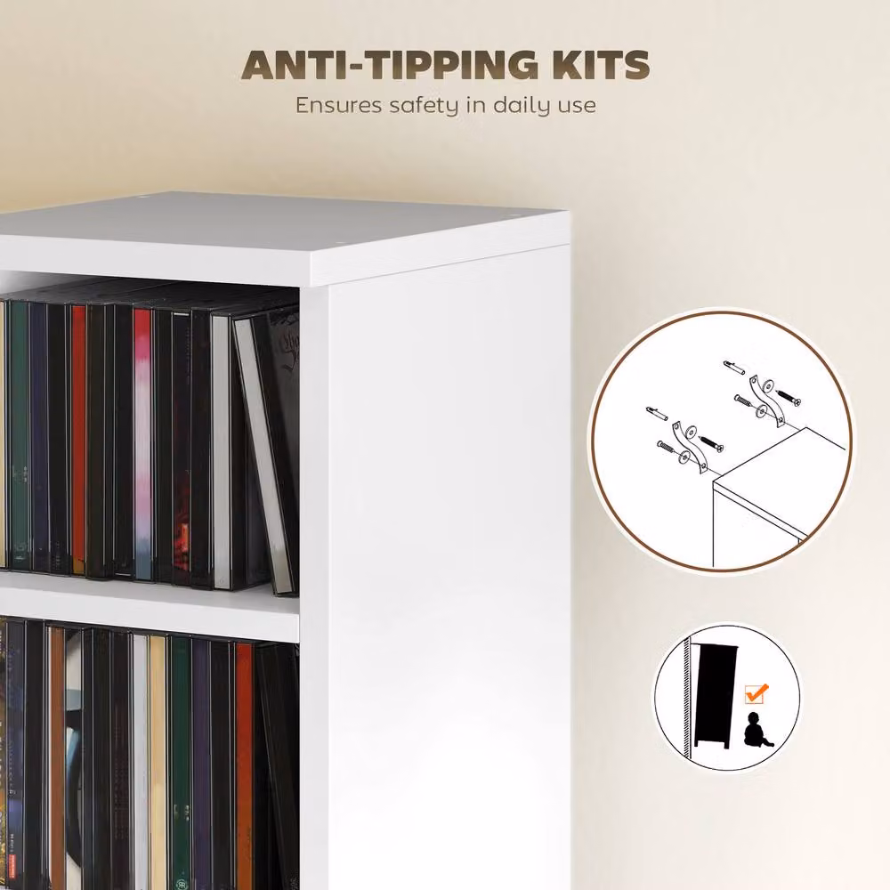 STILVORA Set of 2 White Modern CD Storage Units with Adjustable Shelves – 6