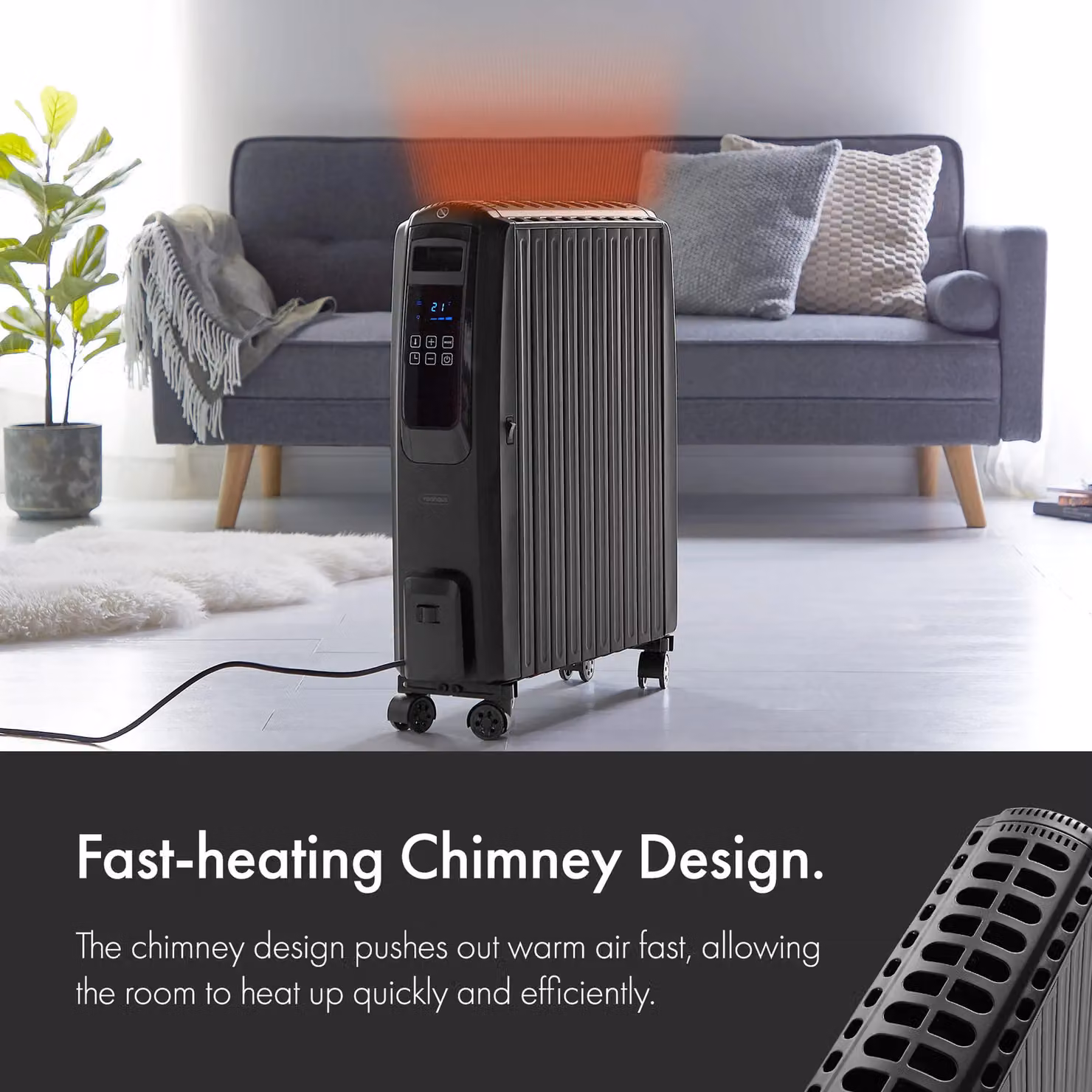 VonHaus Digital Freestanding Oil Filled Radiator in Black with Remote Control and Timer – 2