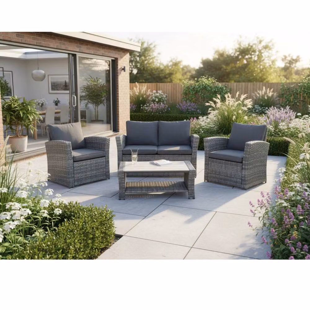 Outdoor Living The Wilmslow 4 Seat Rattan Sofa Lounge Set in Grey – 4