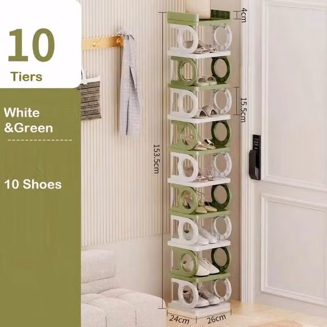 PAWNORA 10-Tier Freestanding Shoe Rack in White and Green