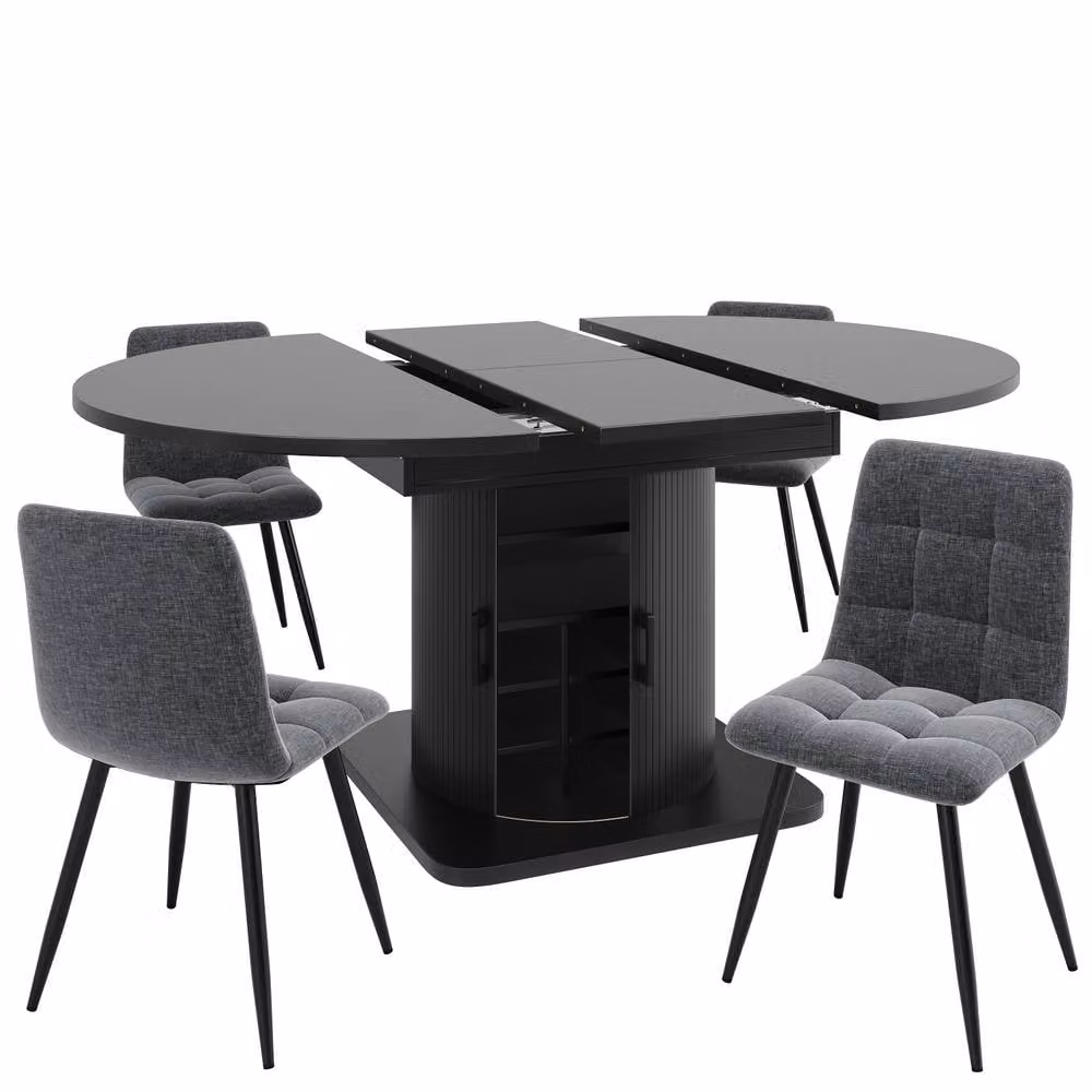 ModernLuxe Modern Extendable Dining Table with Storage and Wine Rack in Black, W/D/H: 118 x 75 x 76 cm – 5