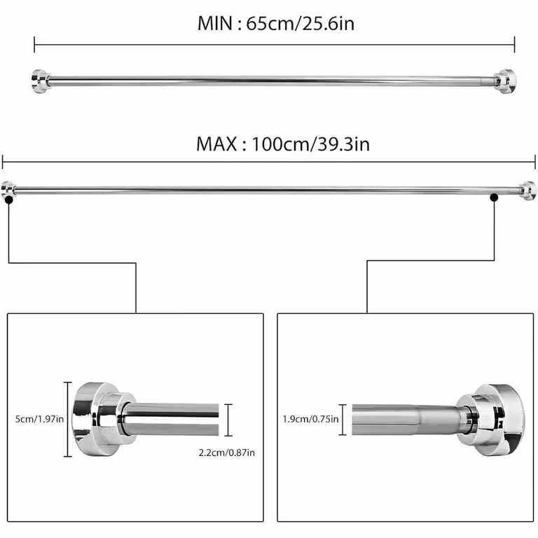 PAWNORA Extendable Silver Stainless Steel Shower Curtain Tension Pole, Width: 65-100 cm
