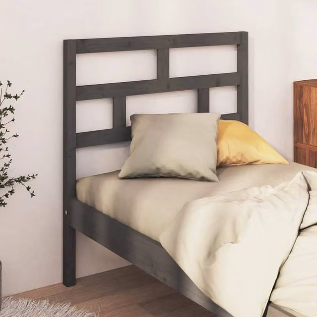Berkfield Home Beautiful Bed Headboard in Grey Solid Pine Wood, W/D/H: 81 x 4 x 100 cm
