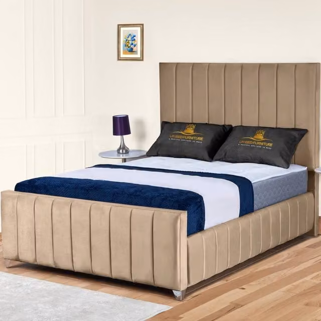 UK Bed Furniture Milano Gas Lift Ottoman Storage Upholstered Bed in Beige, Double, W/D: 140 x 200 cm – 1