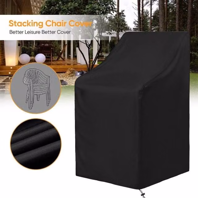 EONLION Waterproof Black Polyester Stacking Chair Cover for Outdoor Dining Chairs, Size: 100 cm