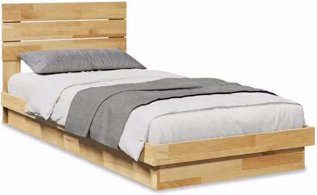 Berkfield Home Small Single Solid Wood Oak Bed Frame with Headboard in Brown, W/D/H: 75 x 190 cm