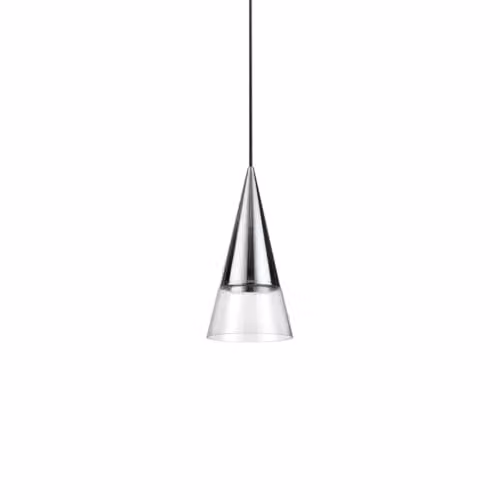 Ideal Lux Cono Dome Suspended Pendant Ceiling Light in Chrome with Transparent Glass – 1