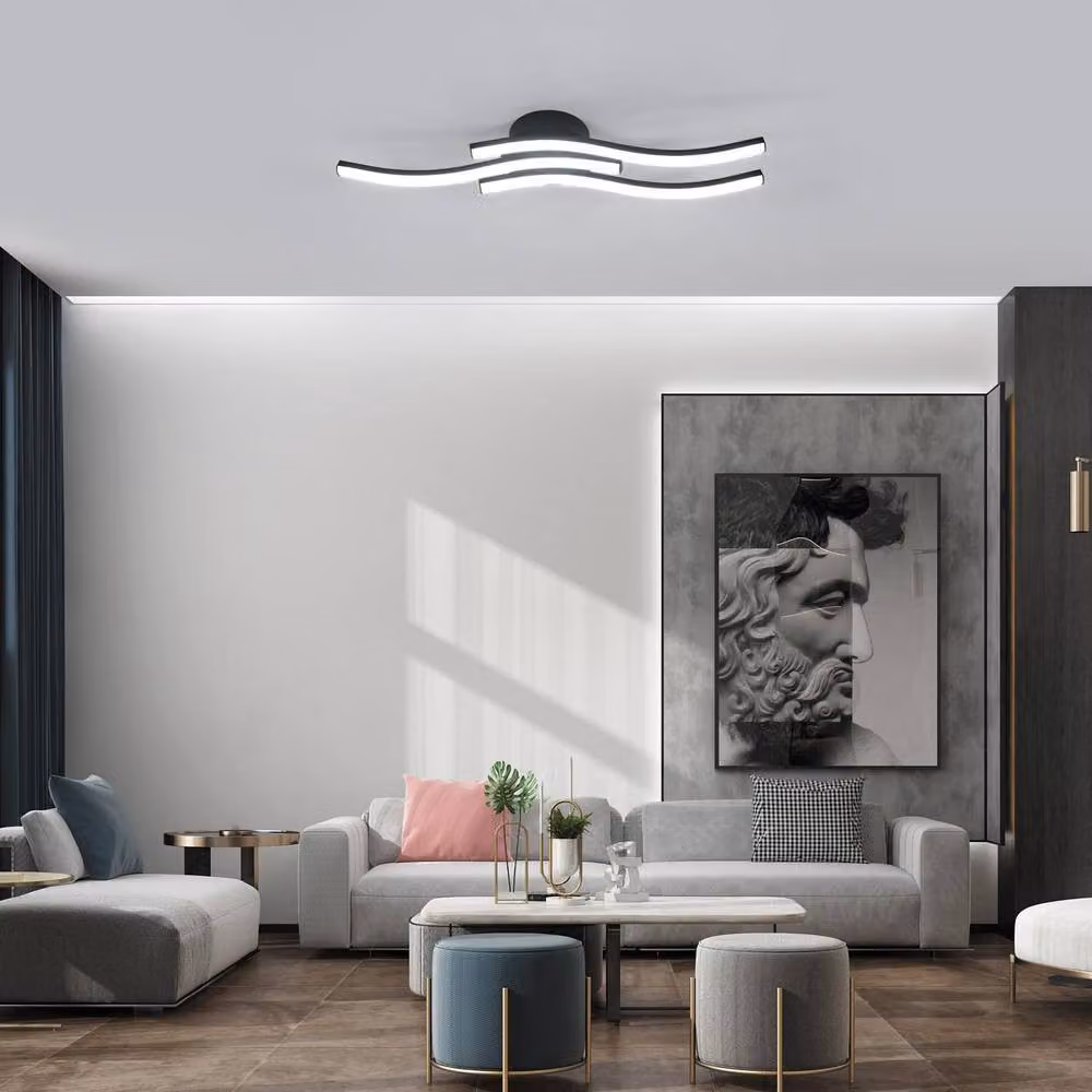 COMELY 20W LED 3 Waves Design Ceiling Light in Black with Cool White 6500K Light – 3