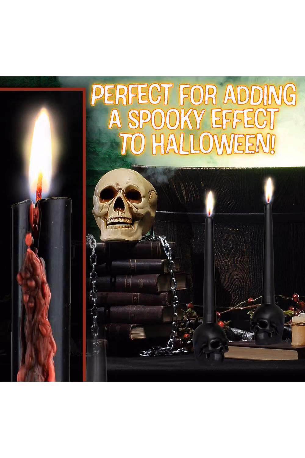 Deco Express Pack of 2 Black Skull-Shaped Tapered Unscented Gothic Candles – 10