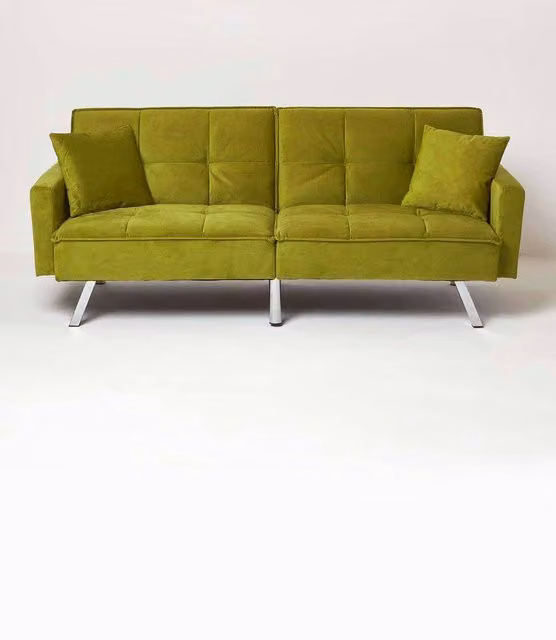Homescapes Monty Velvet Sofa Bed in Olive Green with Metal Frame and Sleeping Function, W/D/H: 110 x 204 cm