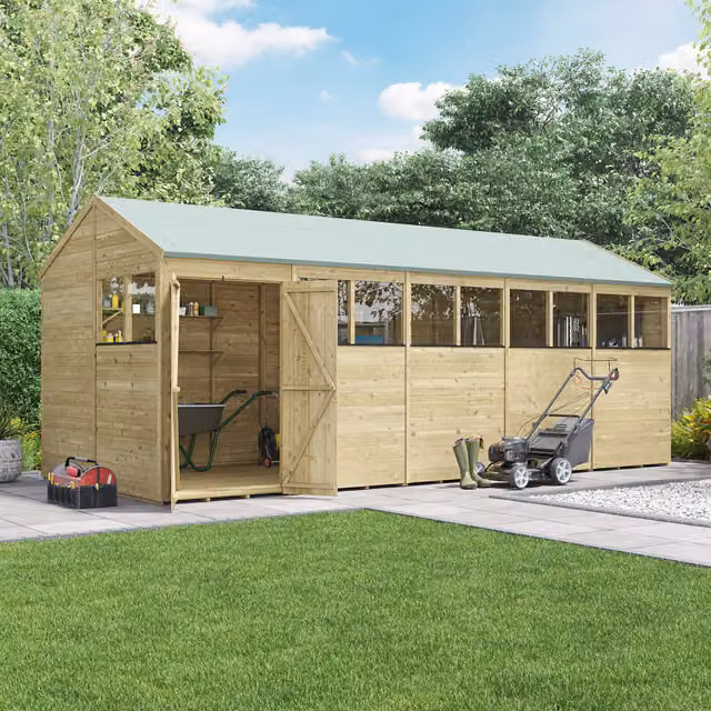 BillyOh Rustic Brown Wooden Apex Shed with Window, 20 x 8 ft