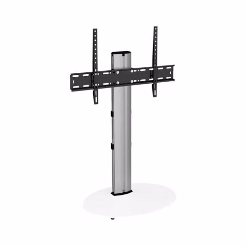 AVF Freestanding Column TV Stand in Silver with White Safety Glass Shelf for Screens up to 55 inch – 1