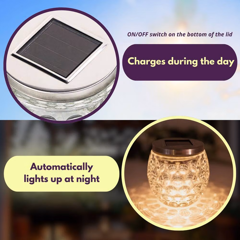 Marco Paul Large Dimpled Glass Solar Garden Lantern with LED Warm White Light and Dusk Sensor in Clear – 4