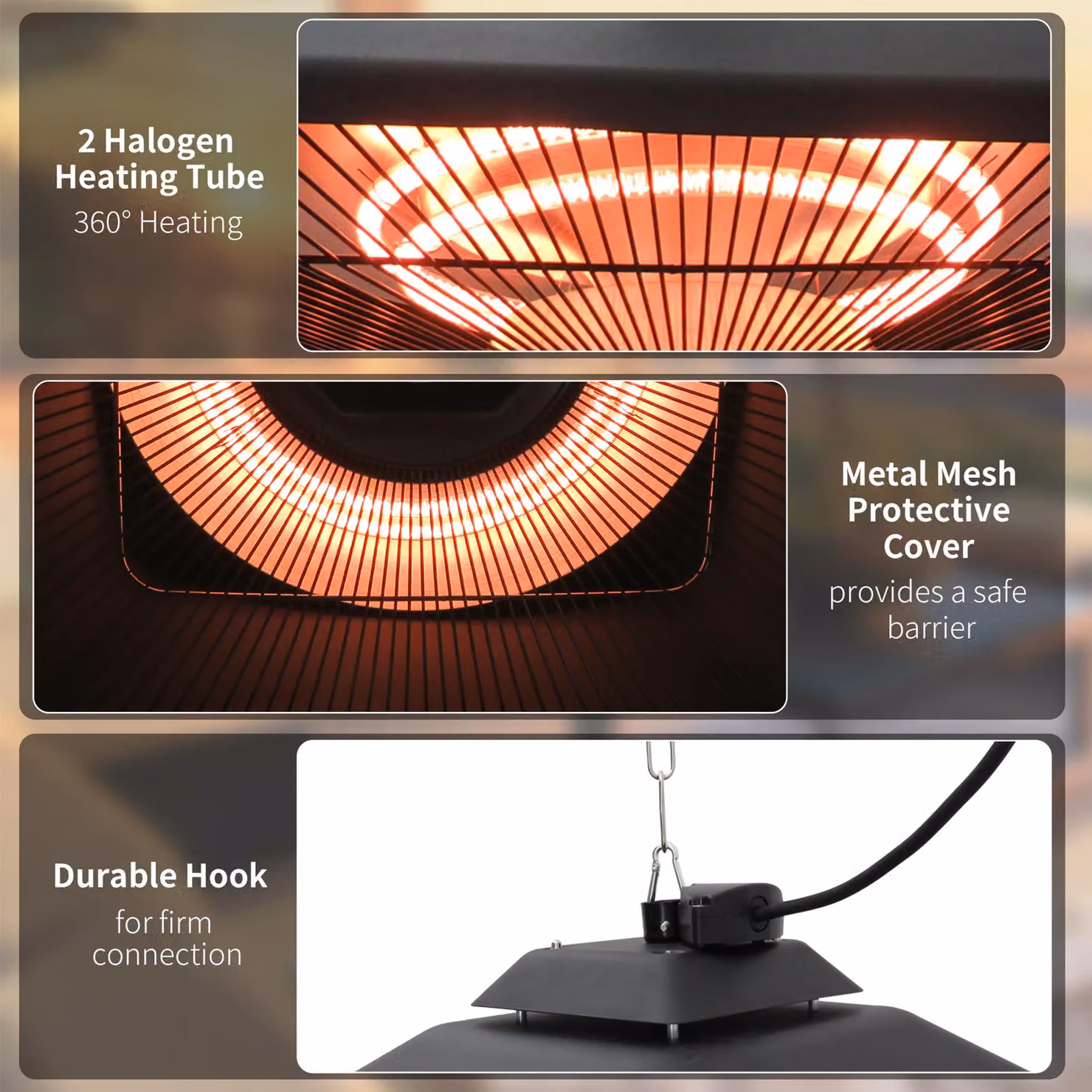 OUTSUNNY 2kW Electric Halogen Hanging Heater with Remote Control in Black – 5