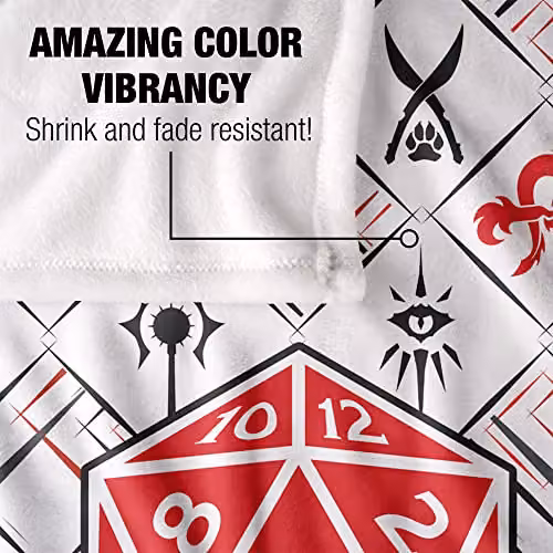 Hasbro Dungeons & Dragons D20 Pattern Fleece Blanket, White and Multicolour, W/D/H: 152 x 127 cm – 2