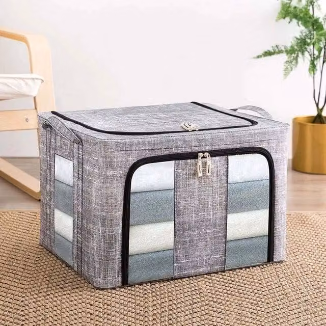 FORGEVIO 3 Pack Foldable Fabric Clothes Storage Boxes, 66L, Grey