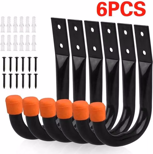 KORVIXA Heavy Duty Garage Utility Wall Hooks, 6 Pack, Black, W: 52 cm x H: 52 cm x D: 18.14 cm