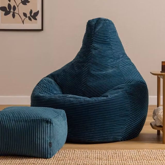 icon Dalton Corduroy XL Recliner Bean Bag and Footstool in Petrol Blue