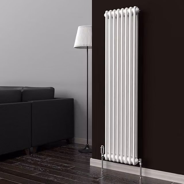 Lux Heat White Vertical 2 Column Traditional Steel Radiator, H: 150 cm, W: 38 cm