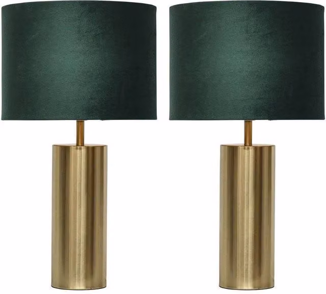 First Choice Lighting Set of 2 Gold and Green Velvet Touch Table Lamps – 1