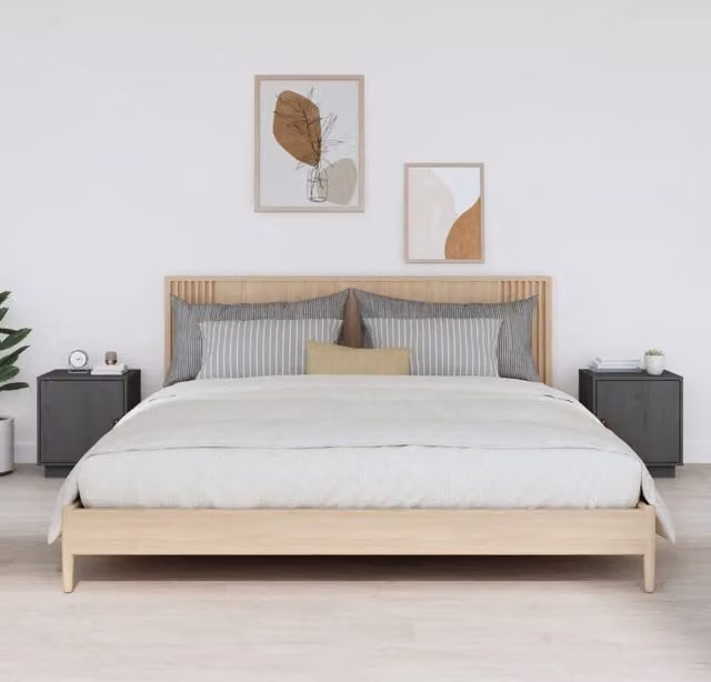 Berkfield Home Set of 2 Grey Solid Wood Pine Bedside Cabinets, W: 40 cm, D: 34 cm, H: 45 cm