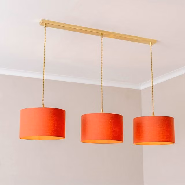 ValueLights Reni 3 Drop Bar Ceiling Pendant Light in Brushed Gold and Rust with LED Bulbs