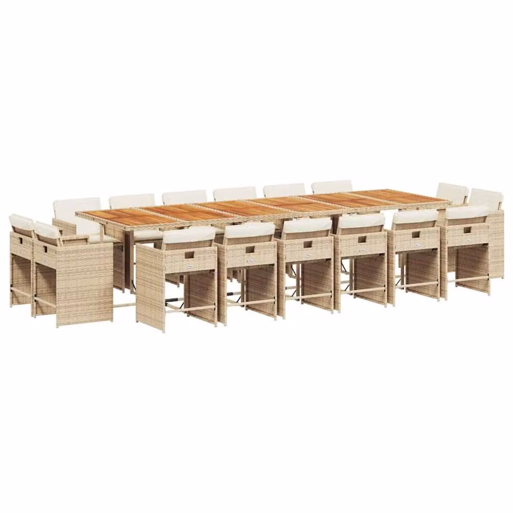 Berkfield Home 17 Piece Beige Poly Rattan Garden Dining Set with Acacia Wood Details – 2