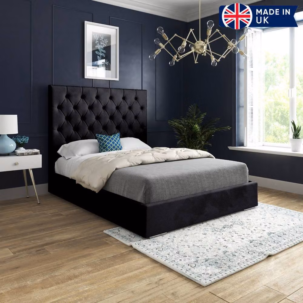 KDMD Fetcham Super King Upholstered Designer Bed Frame in Black Soft Velvet, W/D/H: 200 x 189 x 137 cm – 3
