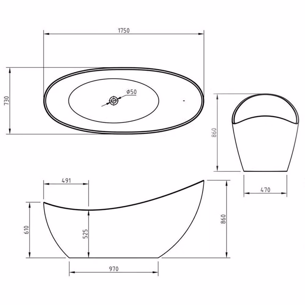 Balterley Modern Oval Freestanding Acrylic Slipper Bath in Black W/D/H: 170 x 70 x 86 cm – 1