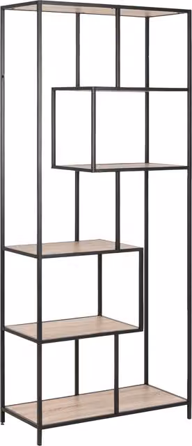Furniture To Go Seaford Tall Black Metal Bookcase with 5 Sonoma Oak Shelves in Oak and Black – 1