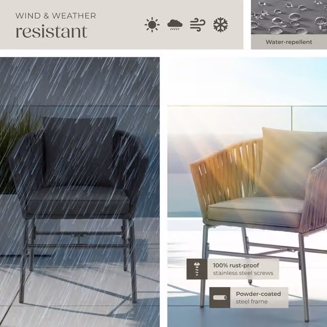 tectake Valeiras Accent Chair with Woven Rope Design and Thick Cushions in Dark Grey