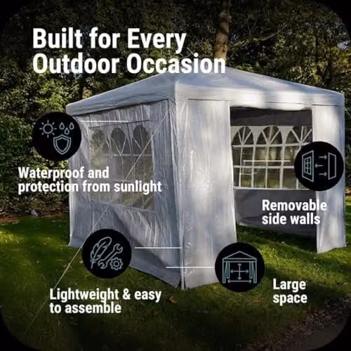 Gr8 Garden Gazebo Tent with Removable Sides, Grey, W: 300 cm, D: 300 cm, H: 245 cm – 3