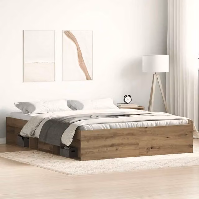 Berkfield Home Artisan Oak Bed Frame in Brown, W/D/H: 150 x 200 cm – 1