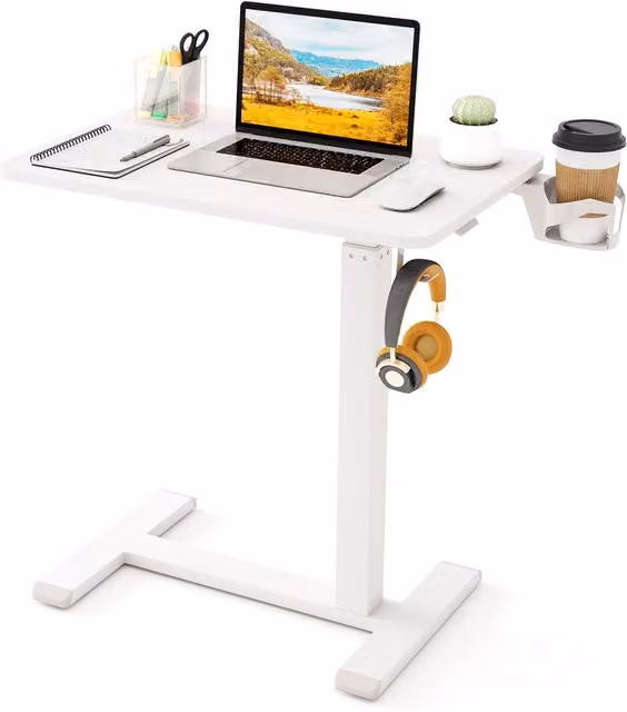 Gymax Height Adjustable Mobile Standing Desk and Rolling Overbed Table in White