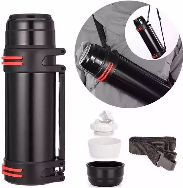 FLAVORA Stainless Steel Vacuum Insulated Drinks Bottle with Carry Handle, Black, 2.5 l
