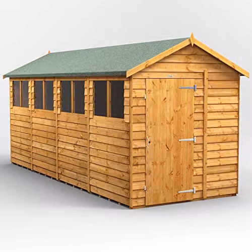 Powersheds Premium Apex Overlap Wooden Garden Shed in Brown with Toughened Glass and Security Features – 1