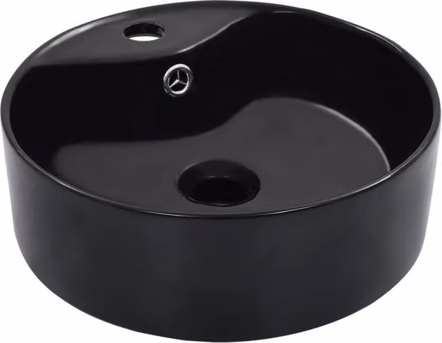 Berkfield Ceramic Black Round Countertop Wash Basin with Overflow W: 36 cm, D: 13 cm, H: 13 cm – 1