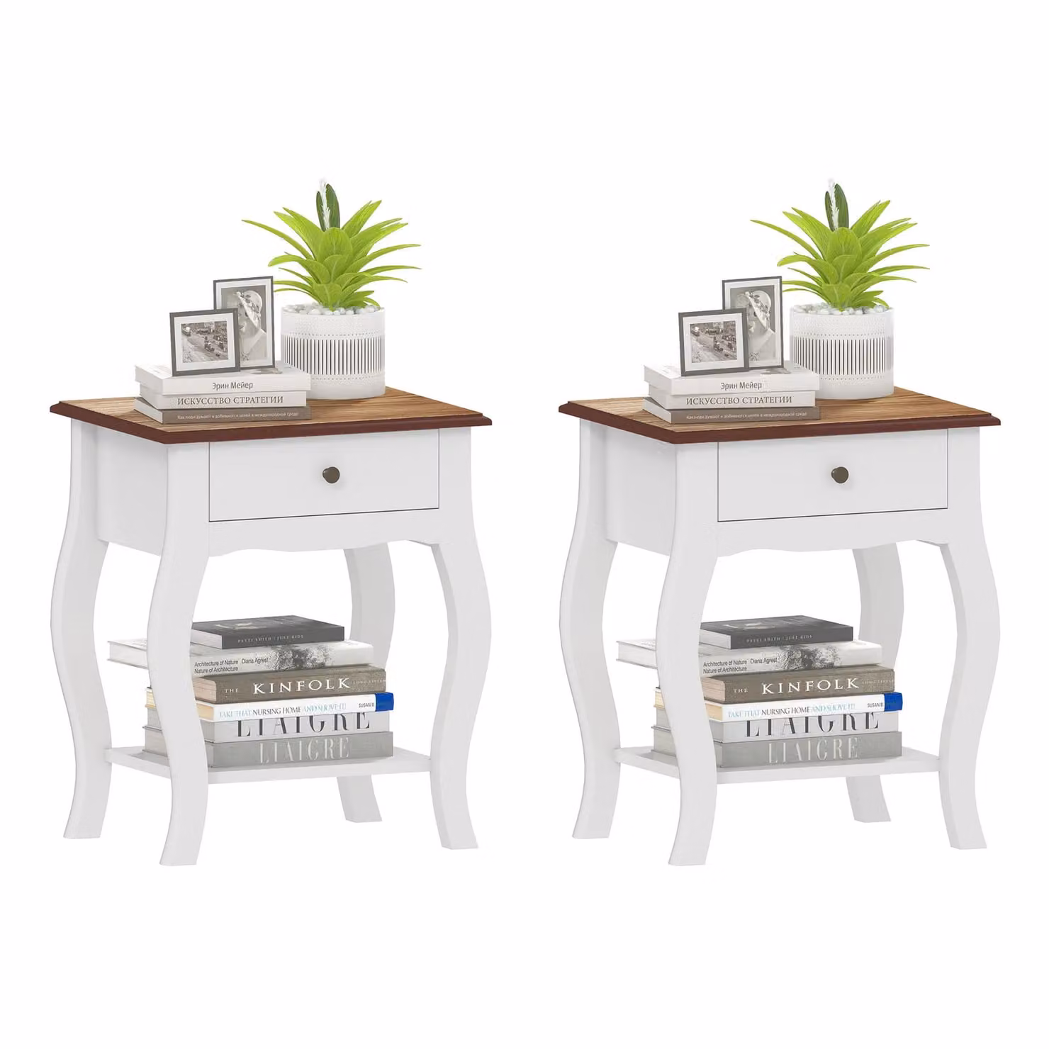 HOMCOM Set of 2 Modern White Bedside Cabinets with Drawers and Shelves – 1