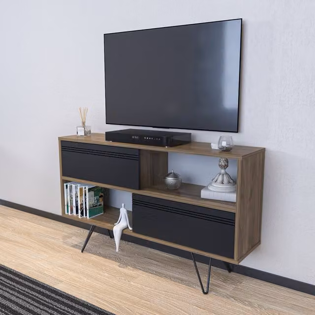 Decorotika Kerby Mid-Century TV Unit in Anthracite and Walnut